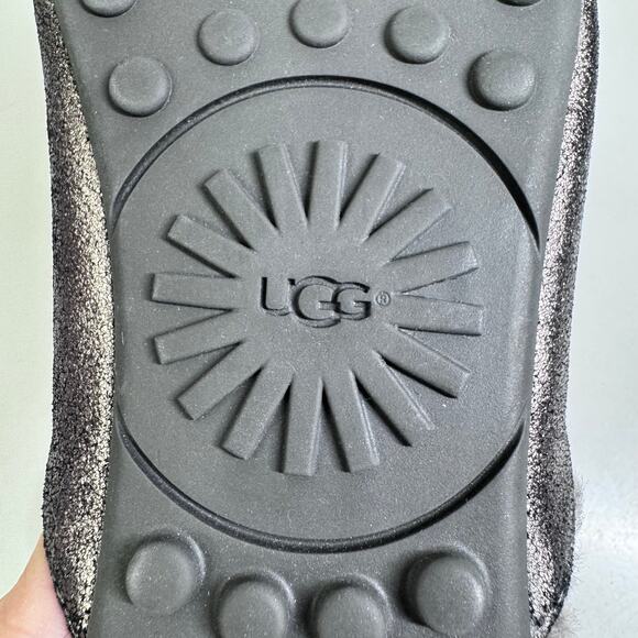 UGG Slippers 11 Lane Metallic Gunmetal Suede Fur Lined Sheepskin Loafer Mule - Picture 12 of 13